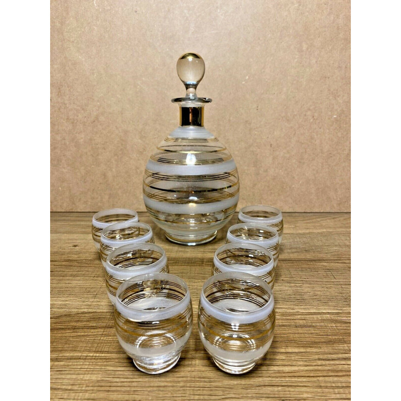 Vintage frosted glass liqueur set, 1960