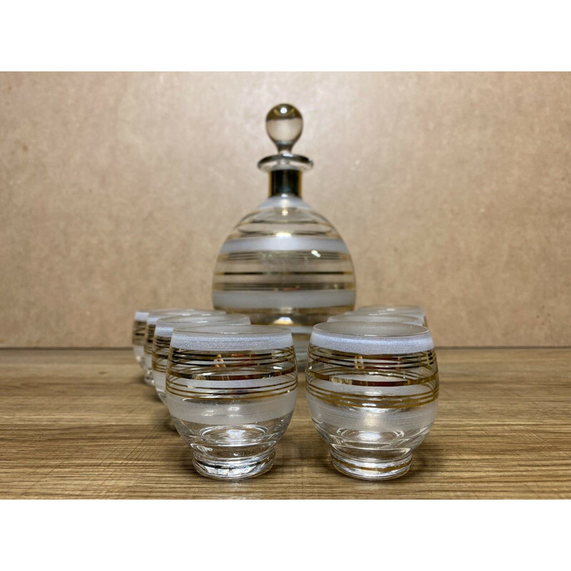 Vintage frosted glass liqueur set, 1960