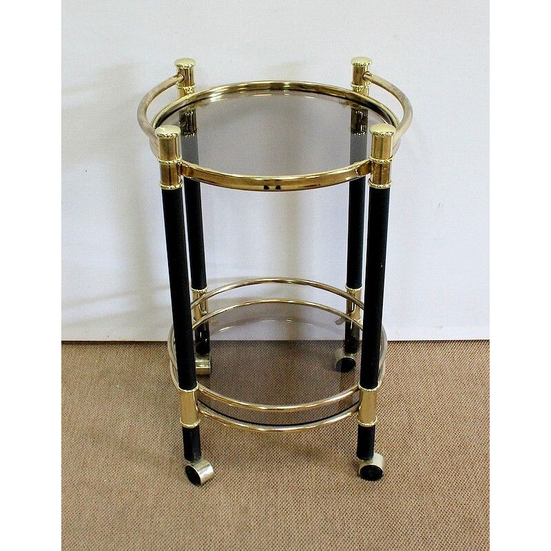 Vintage brass and glass circular trolley, 1970