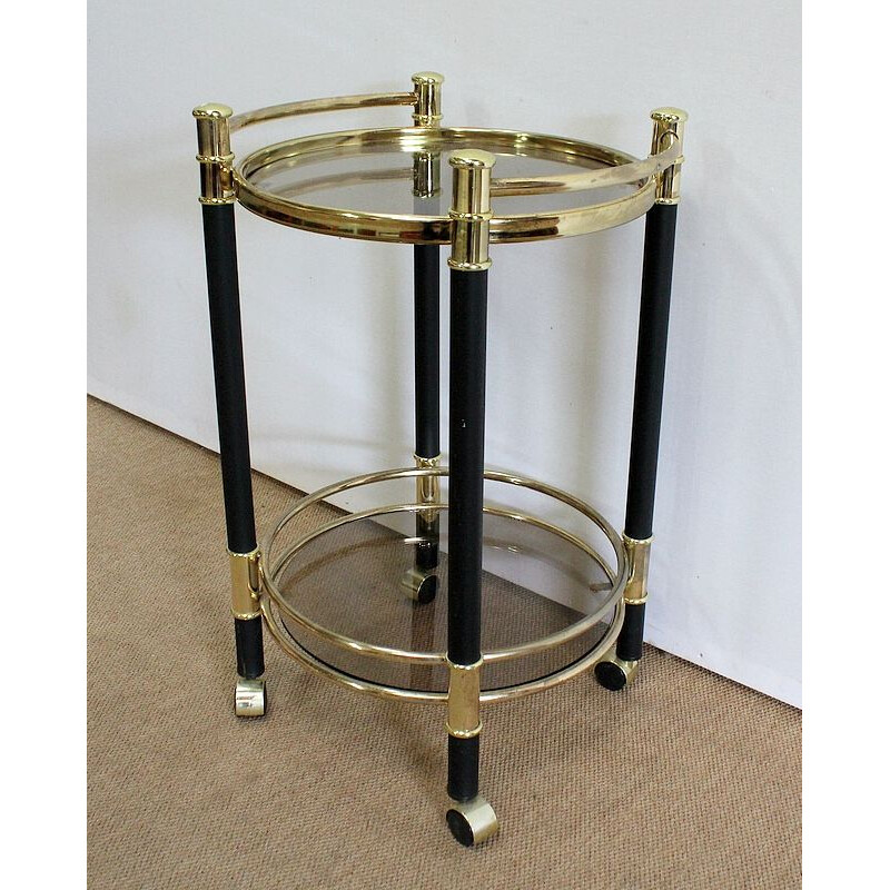 Vintage brass and glass circular trolley, 1970