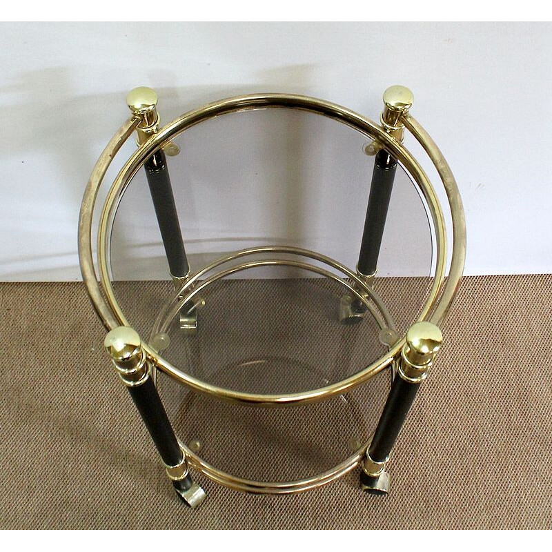 Vintage brass and glass circular trolley, 1970
