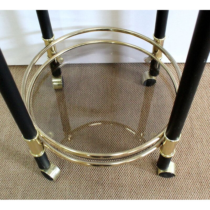 Vintage brass and glass circular trolley, 1970