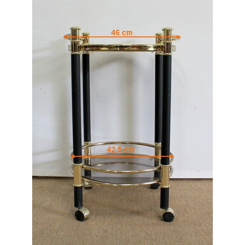 Vintage brass and glass circular trolley, 1970