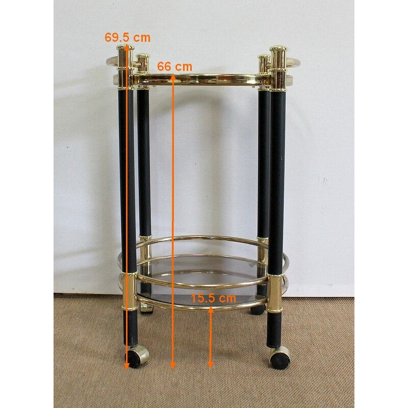 Vintage brass and glass circular trolley, 1970