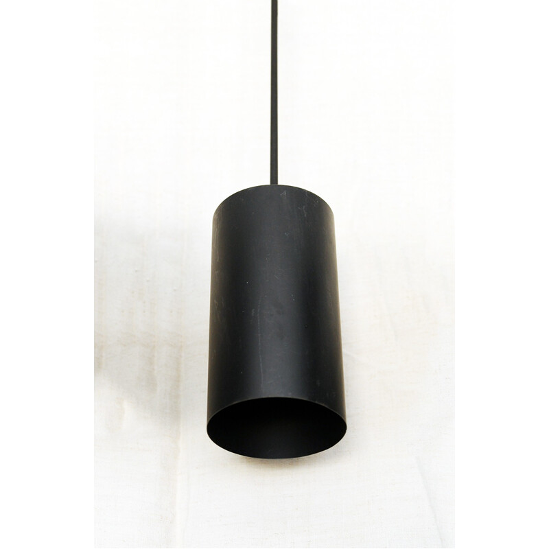 Set of 10 black metal hanging lamps - 1950s