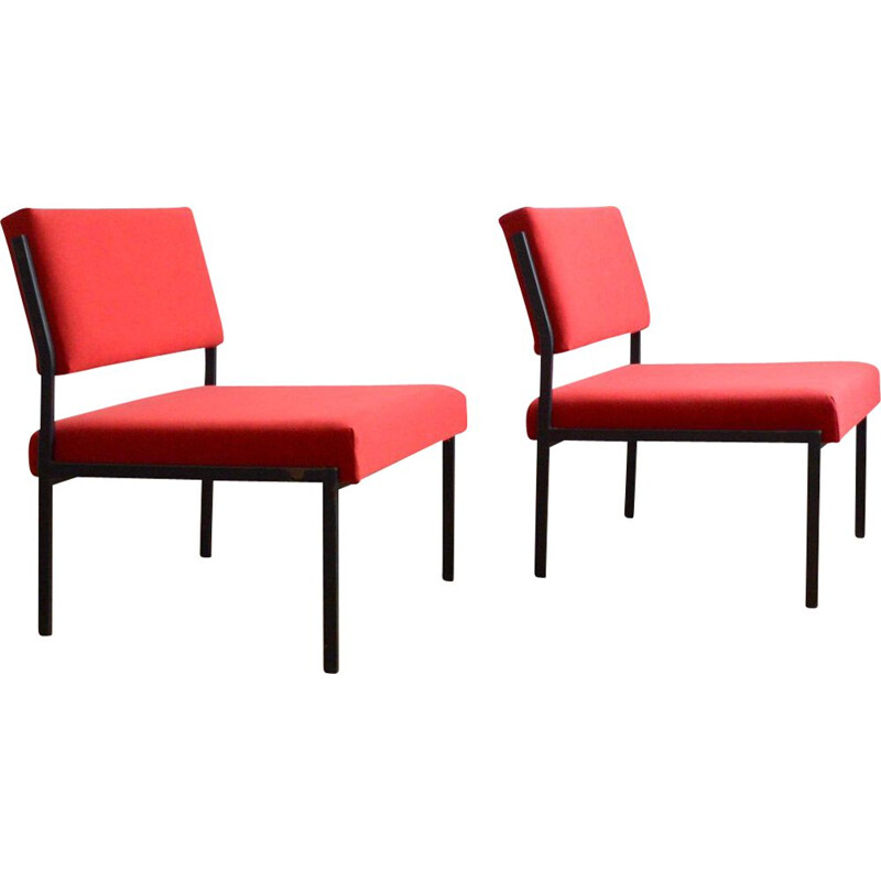 Pair of vintage modernist red armchairs by Gijs Van Der Sluis, 1950