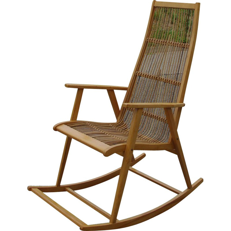 Vintage beech rocking chair by Ferds Wolberts for Werkstatten Hellerau, Germany 1960