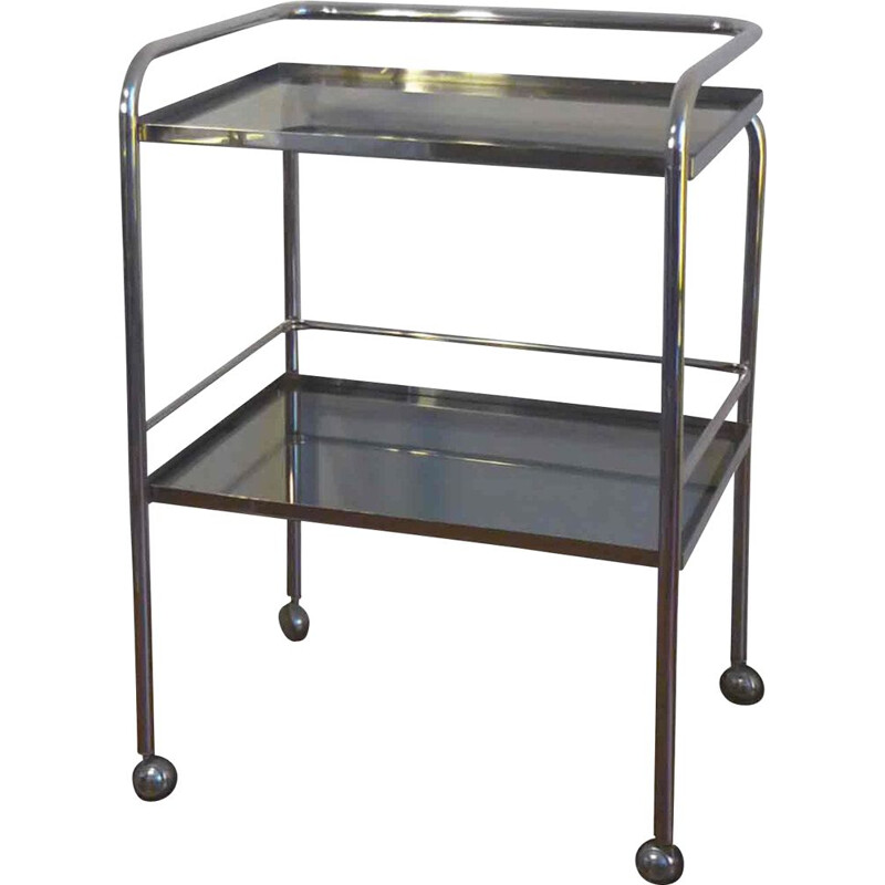 Vintage chrome-plated metal trolley with two trays, 1960