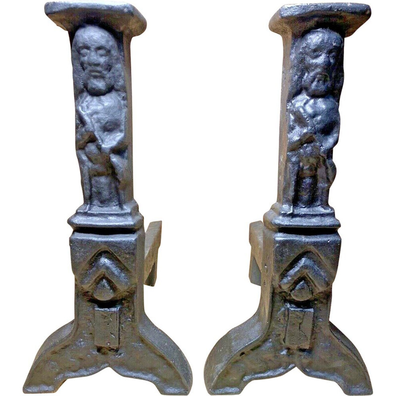 Pair of vintage gothic andirons