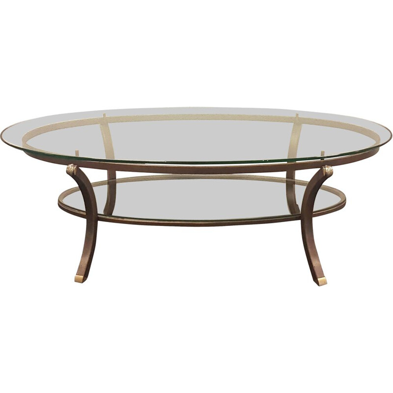 Vintage oval glass coffee table by Pierre Vandel, France 1970