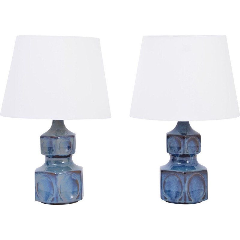 Pair of vintage blue Danish table lamps by Einar Johansen for Soholm, 1960s