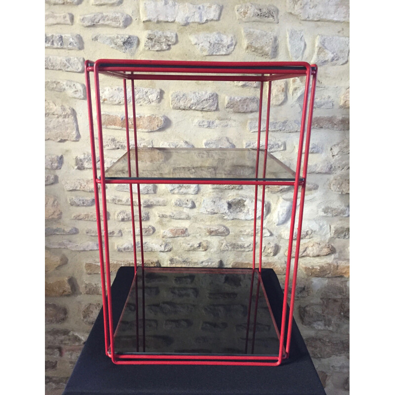 Mensola "isoscele" rossa vintage in vetro fumé di Max Sauze
