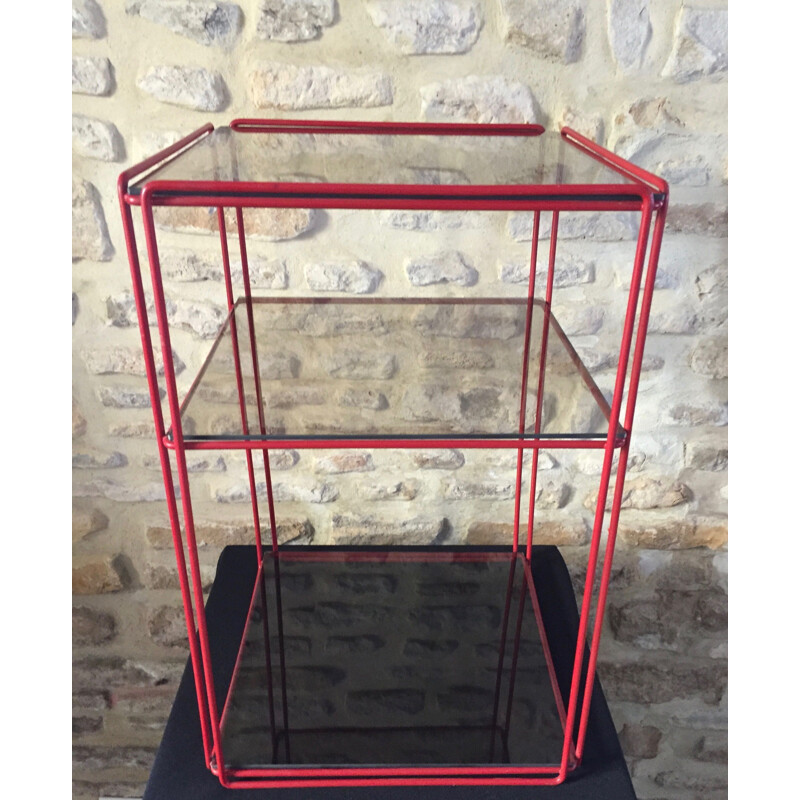 Prateleira "isósceles" vermelha vintage em vidro fumado por Max Sauze