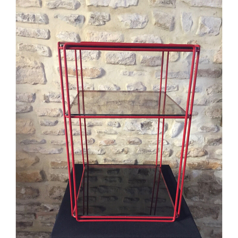 Mensola "isoscele" rossa vintage in vetro fumé di Max Sauze