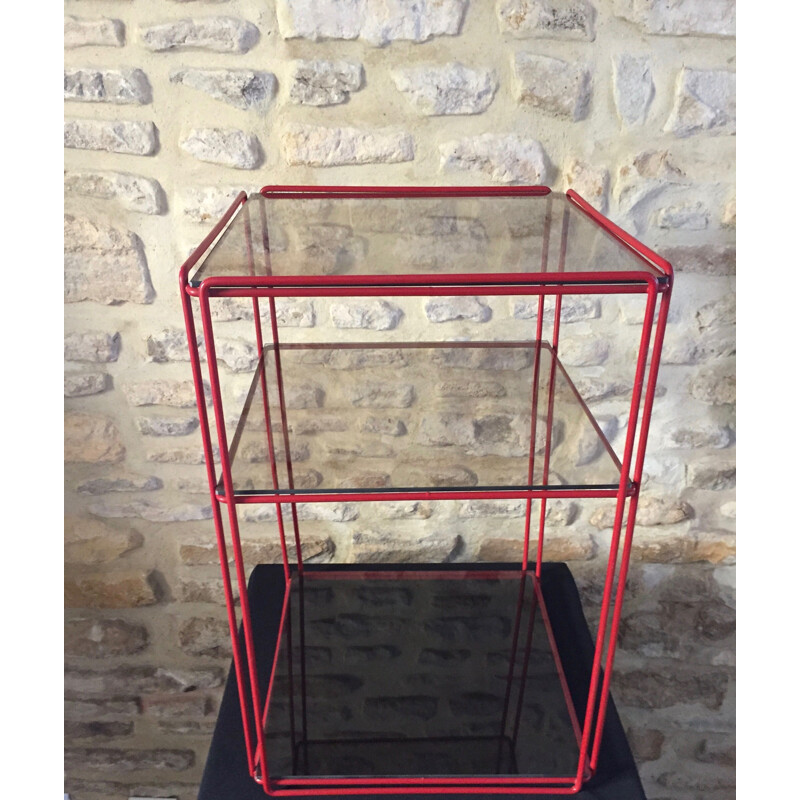 Prateleira "isósceles" vermelha vintage em vidro fumado por Max Sauze