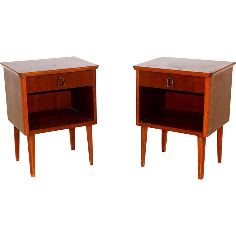 Pair of Scandinavian mahogany night stands, Sweden 1950