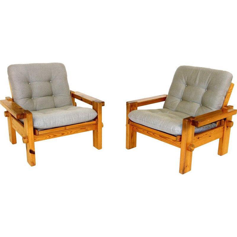 Pair of vintage pine armchairs by Yngve Ekström for Swedese, 1970