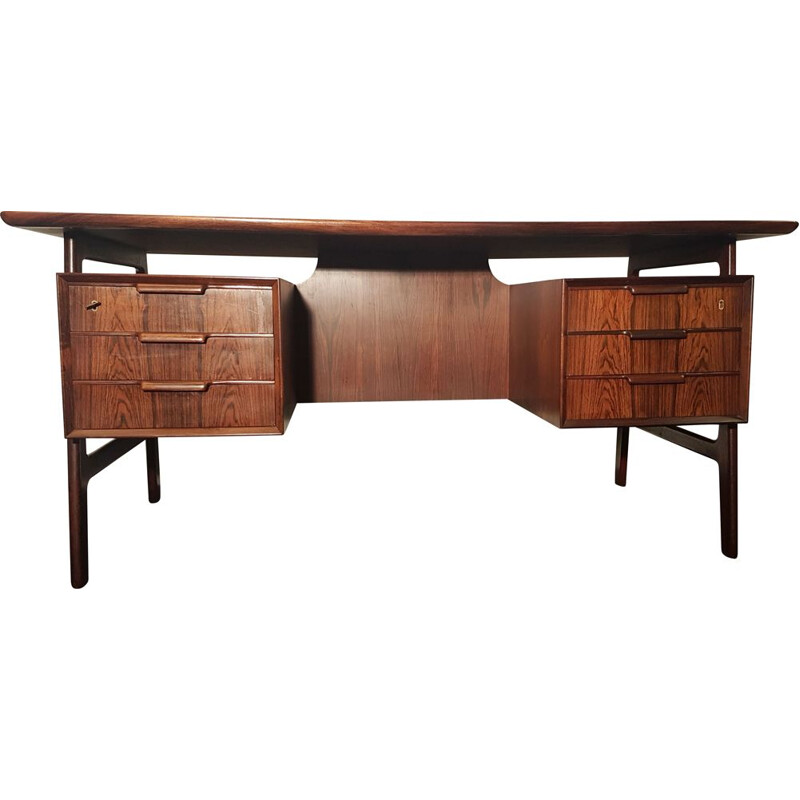 Mid-century Scandinavian free standing rosewood writing desk by Gunni Omann for Omann Jun, Denmark 1950s