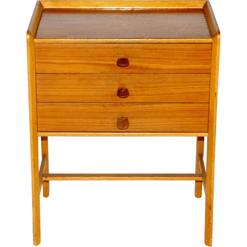 Vintage teak night stand with 3 drawers, Sweden 1960