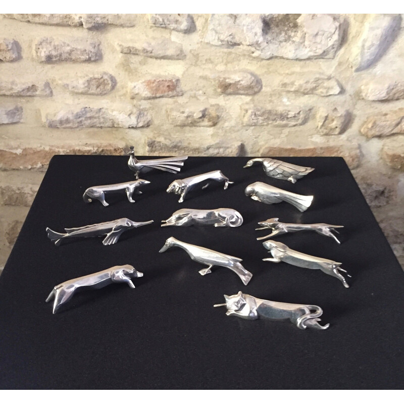 Lot de 12 porte-couteaux animalier vintage par Edouard Marcel Sandoz pour la Maison Gallia, 1930