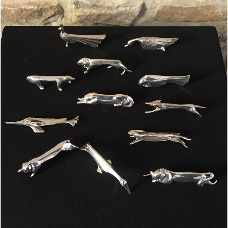 Set of 12 vintage animal knife holders by Edouard Marcel Sandoz for Maison Gallia, 1930