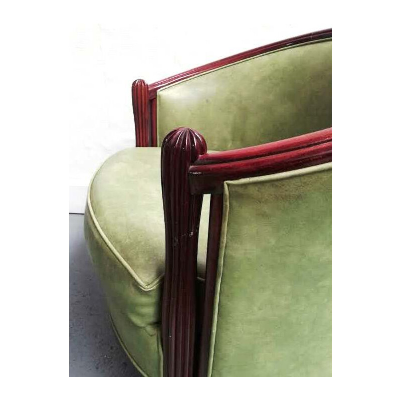 Rosello vintage woonkamer set in beukenhout en groen leer
