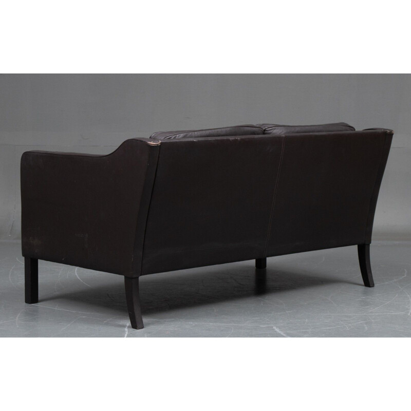 Sofá danés vintage de cuero marrón con 2 asientos