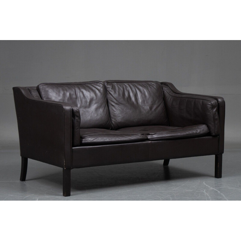 Danish vintage brown leather 2 seater sofa
