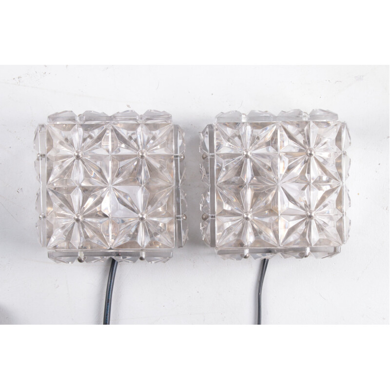Pair of vintage chrome & crystal glass wall lamps by Kinkeldey, 1970s