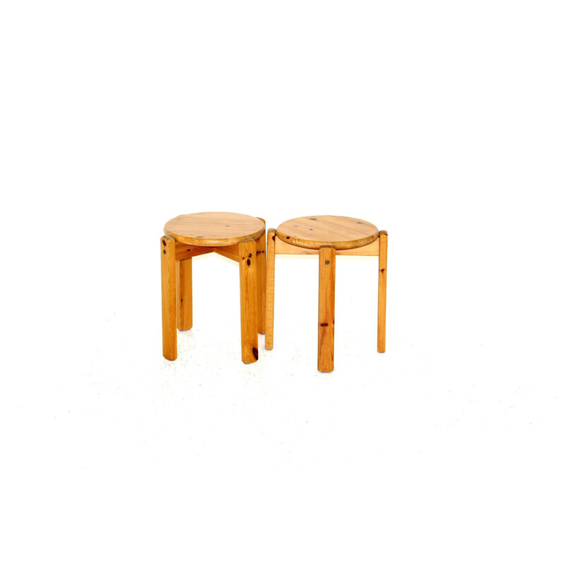 Pair of vintage pine stools, Sweden 1970