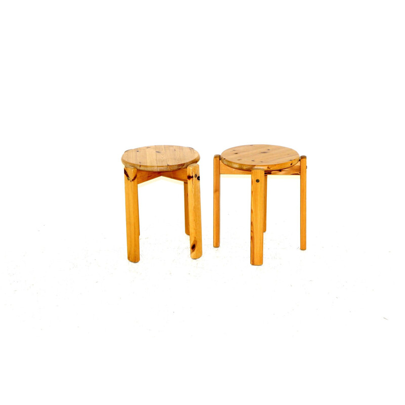 Pair of vintage pine stools, Sweden 1970