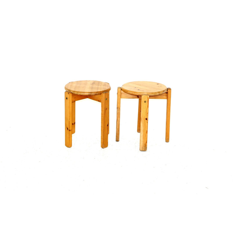 Pair of vintage pine stools, Sweden 1970