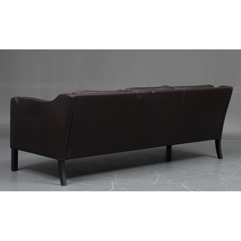 Danish vintage brown leather 3 seater sofa
