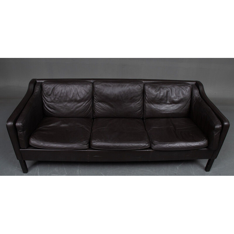 Danish vintage brown leather 3 seater sofa