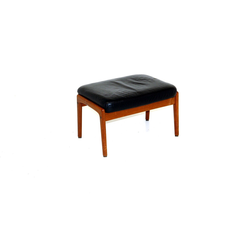 Vintage leather and teak ottoman by Folke Ohlsson for Dux, Sweden 1960