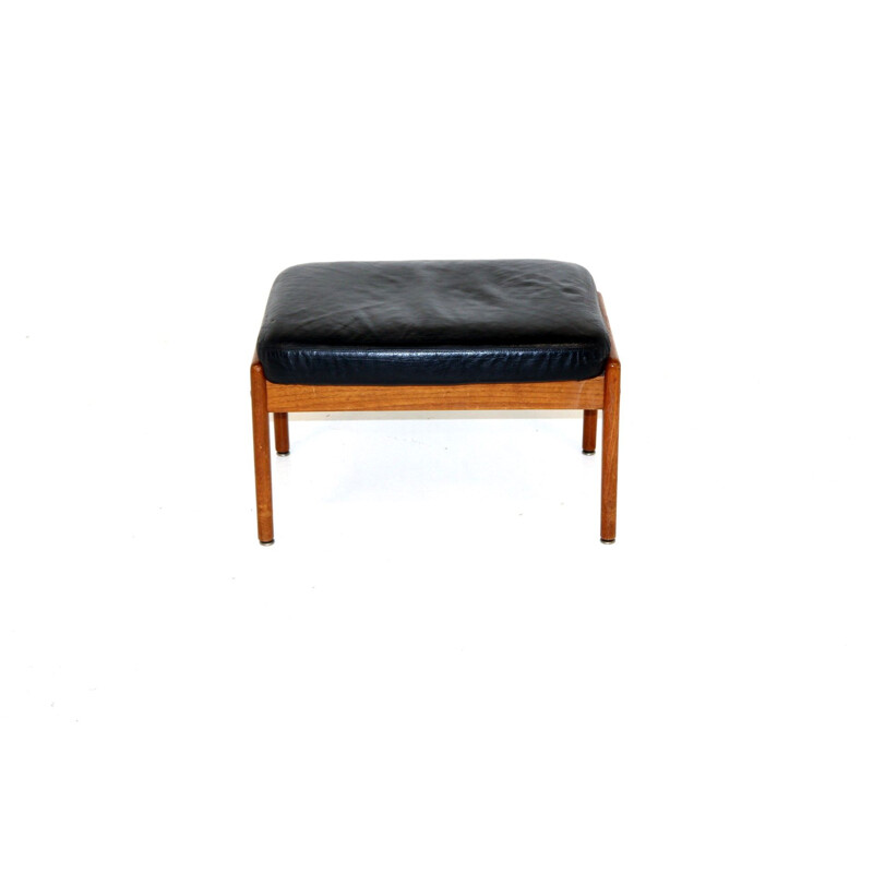 Vintage leather and teak ottoman by Folke Ohlsson for Dux, Sweden 1960