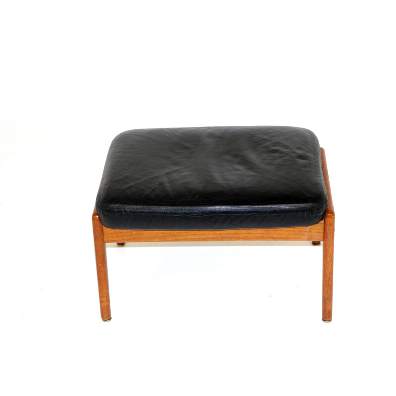 Vintage leather and teak ottoman by Folke Ohlsson for Dux, Sweden 1960