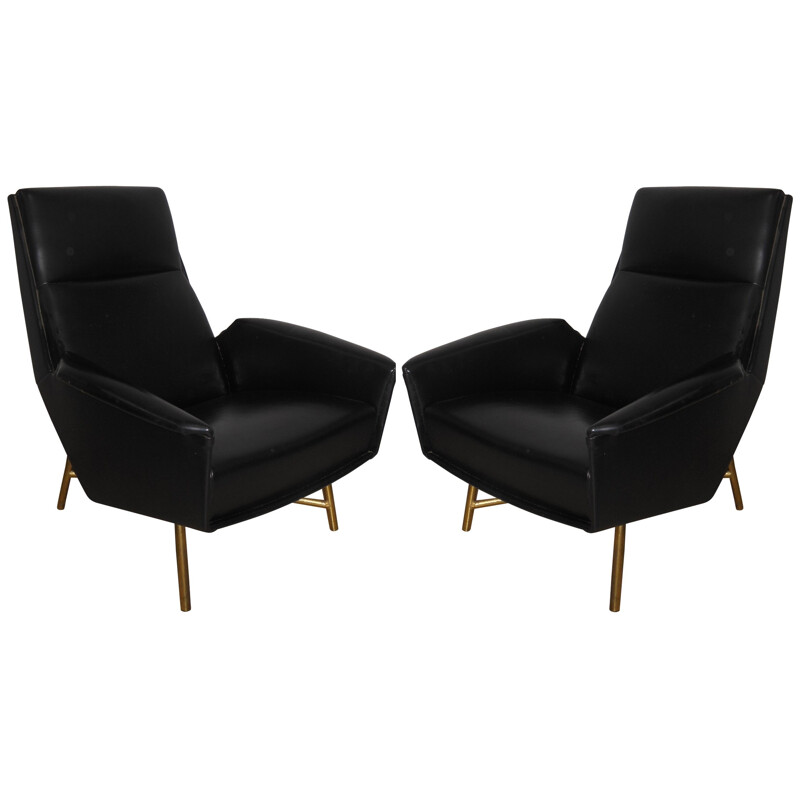 Pair of black armchairs, Claude VASSAL - 1950s 