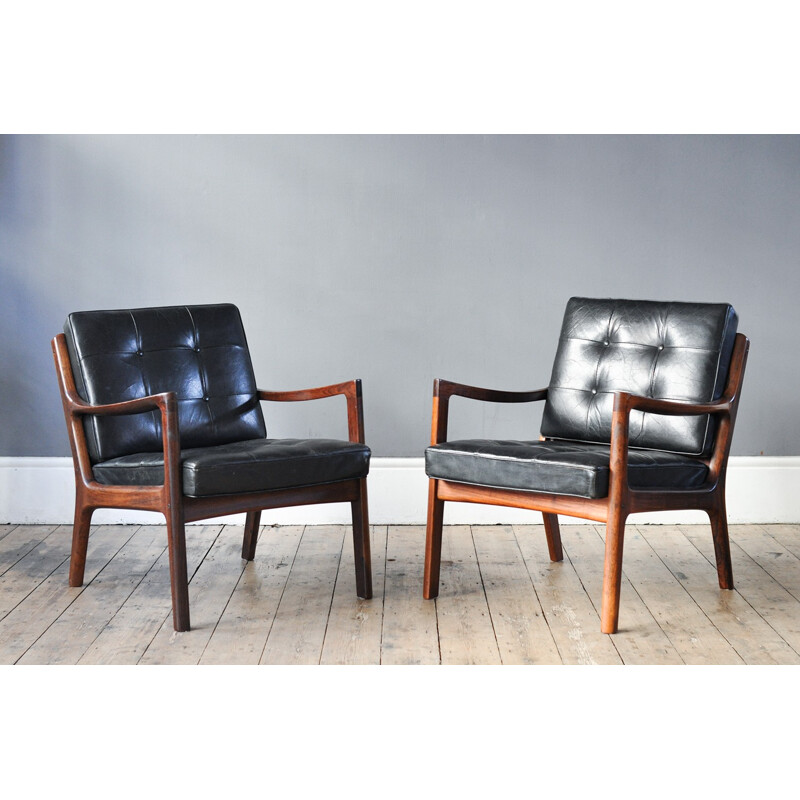 Pair of black France & Son armchairs in rosewood, Ole WANSCHER - 1950s