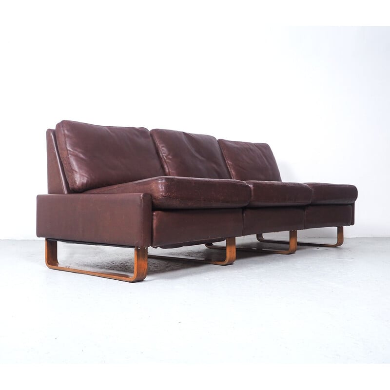 Vintage leather 3-seater Conseta sofa by Friedrich Wilhelm Möller for Cor, 1960s