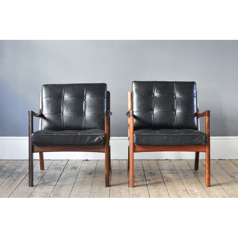 Paire de fauteuils France & Son noirs en bois de palissandre, Ole WANSCHER - 1950 