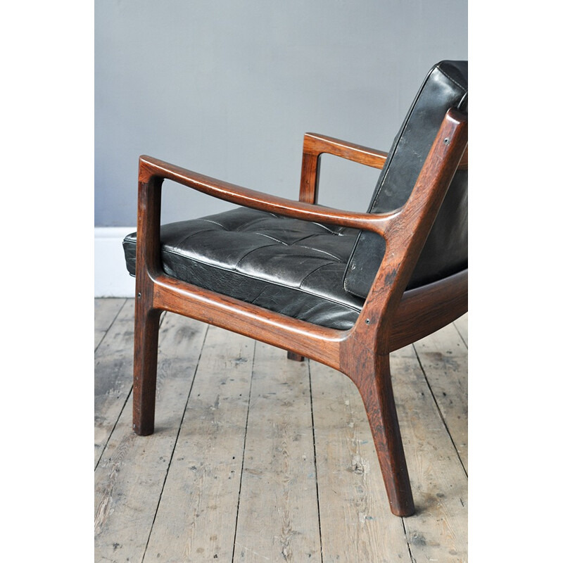 Pair of black France & Son armchairs in rosewood, Ole WANSCHER - 1950s