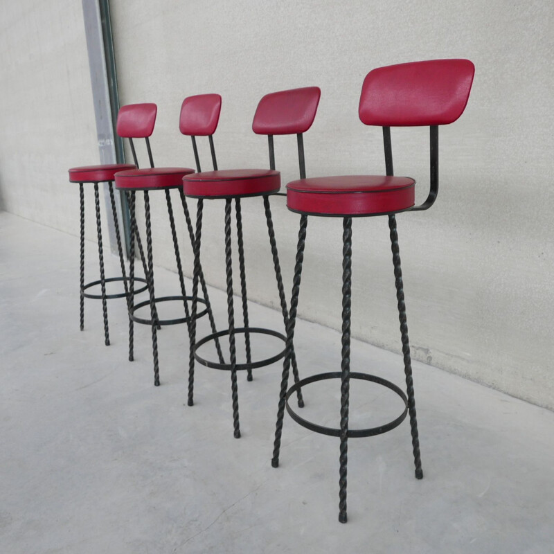 Set of 4 vintage iron bar stools, Holland 1970s