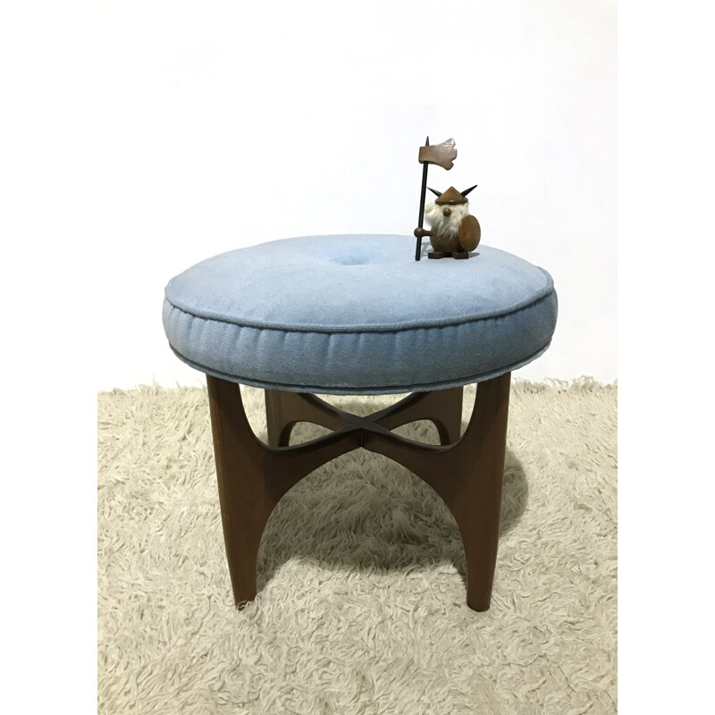 Mid century G Plan stool in blue velvet, Victor WILKINS - 1960s