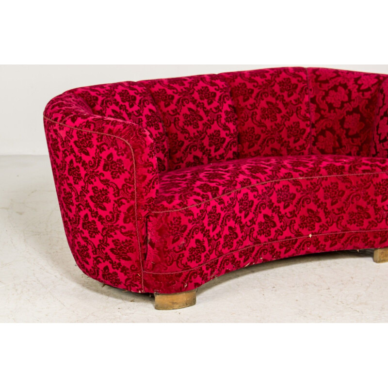 Danish vintage red velvet sofa, 1940s