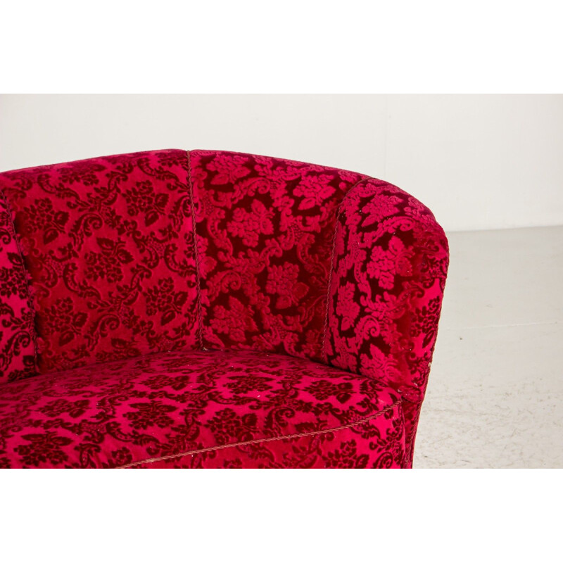 Danish vintage red velvet sofa, 1940s