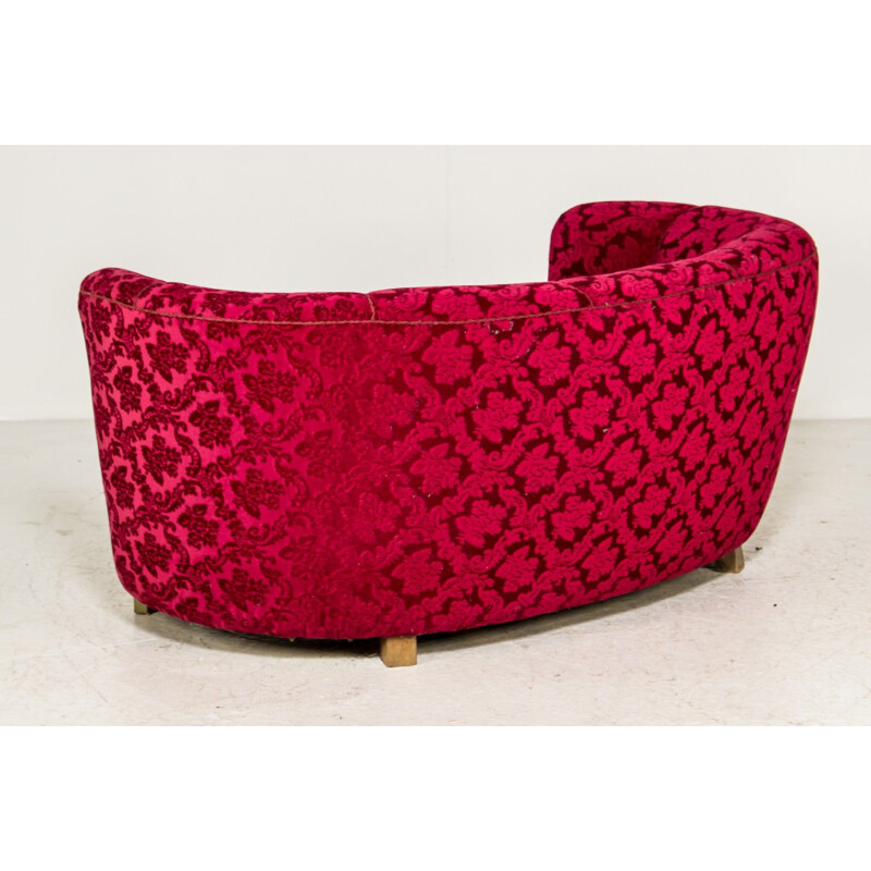 Danish vintage red velvet sofa, 1940s