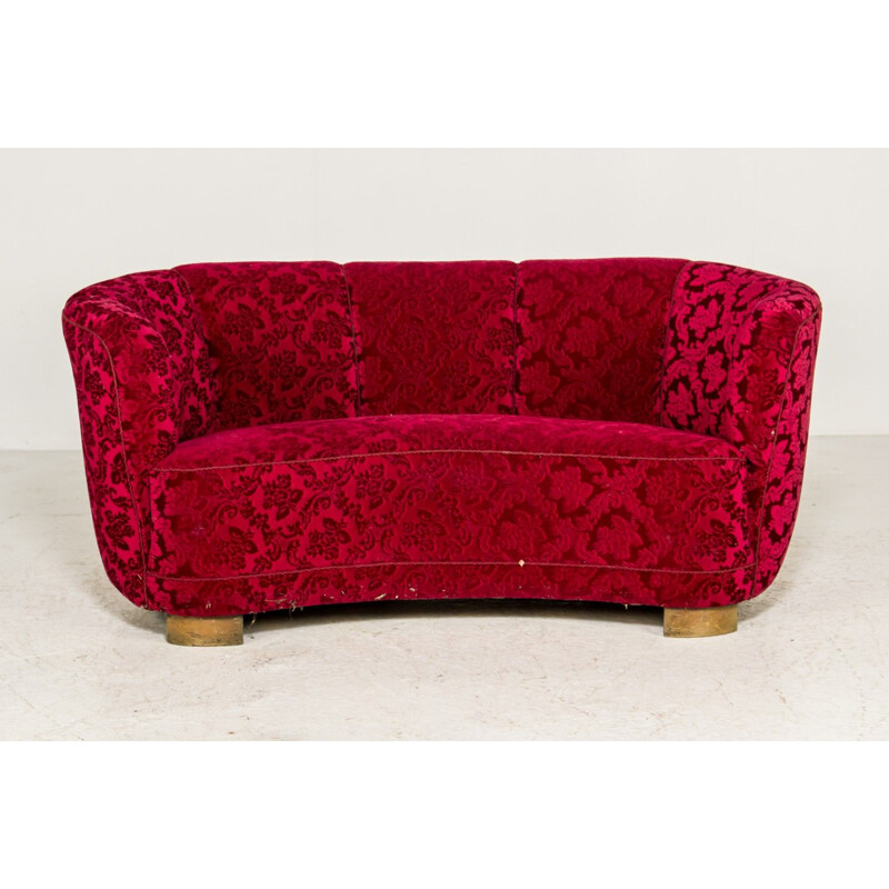 Danish vintage red velvet sofa, 1940s