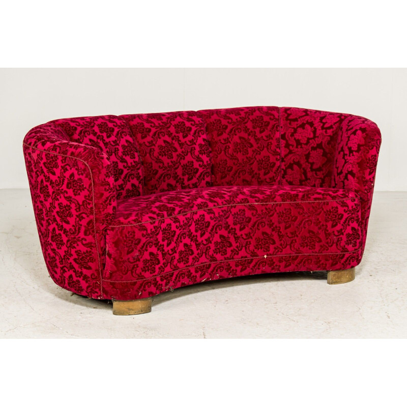 Danish vintage red velvet sofa, 1940s
