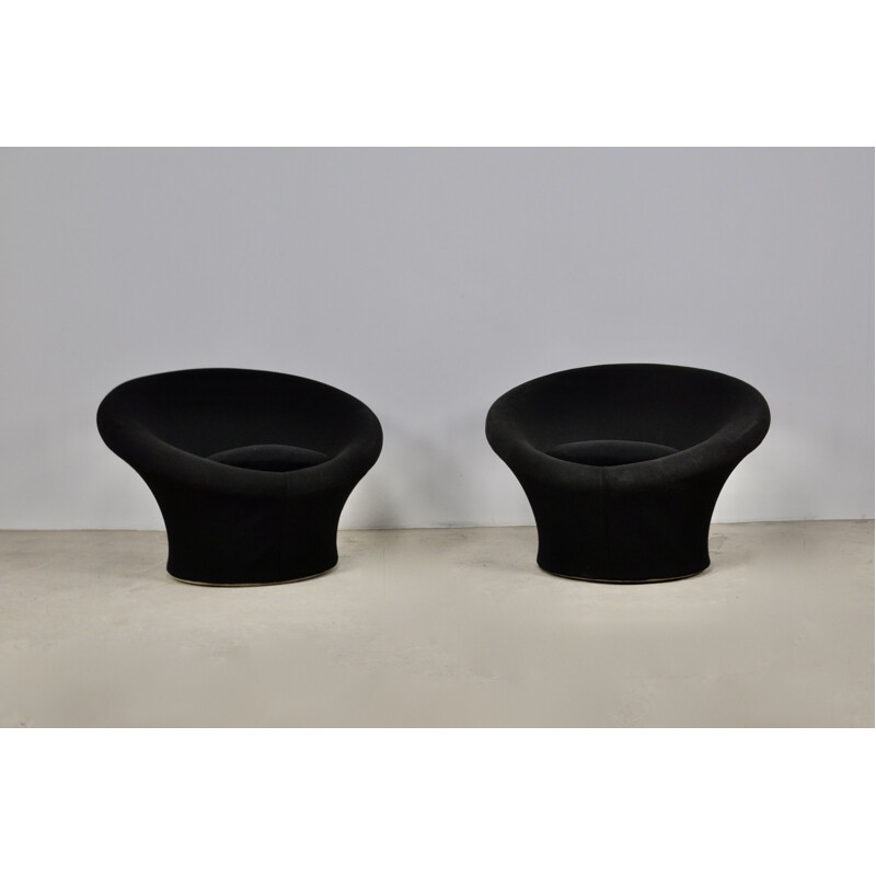 Pair of vintage Mushroom armchairs in black fabric by Pierre Paulin for Artifort